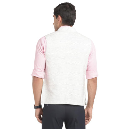 Turtle Men Poly Viscose White Printed Party Nehru Jacket