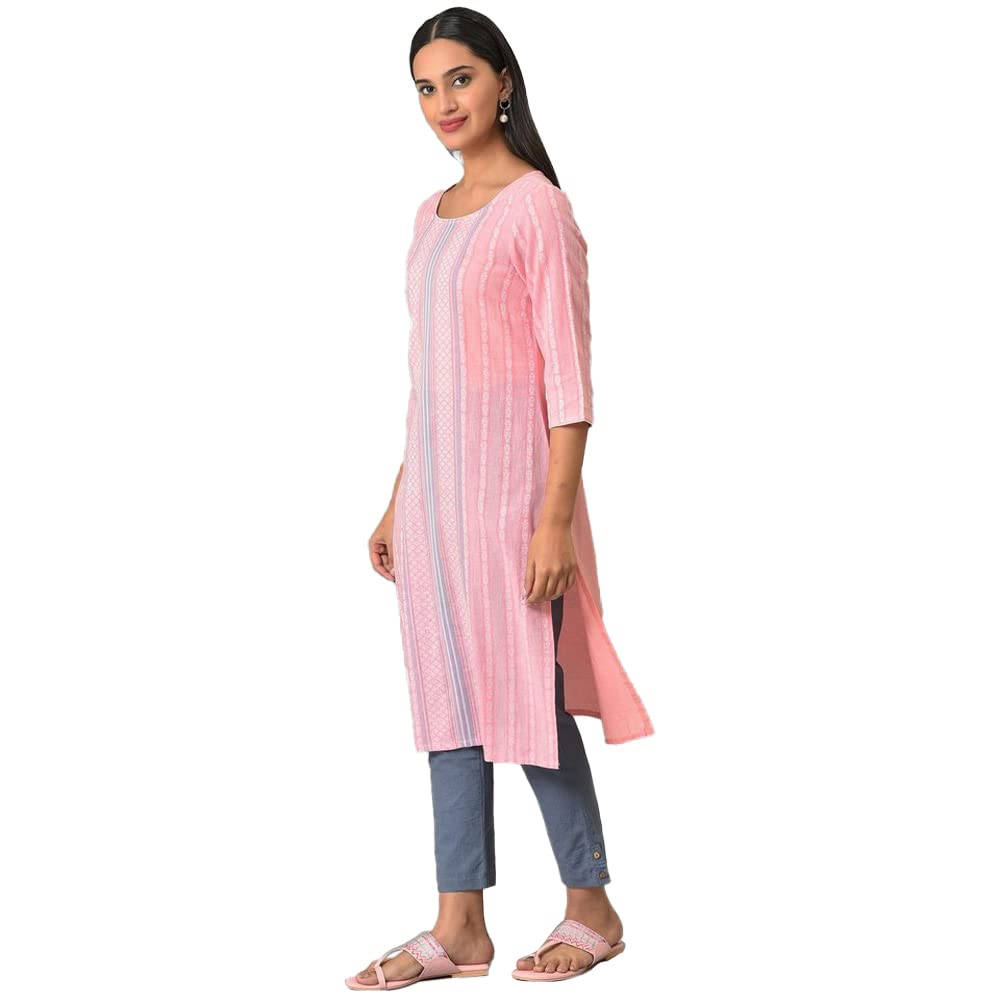 Aurelia Pink Geometric Printed Printed Cotton Straight Long Kurta For Women