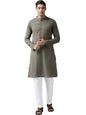 See Designs Khaki & White Cotton Regular Fit Kurta Set Madern Collar Stright Hem Side Full Sleeve Straght Kurta With Pyjama_Sdkt