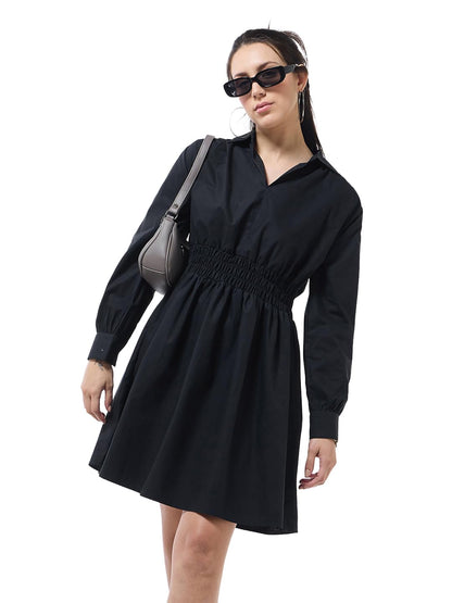 Bewakoof WomenS Solid Oversized Fit Full Sleeve Collar Cotton Shirt Dress_635468_Black_Xl