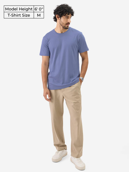 The Souled Store Solid Cotton Soft Blue Men & Boys Short Sleeve Round Neck Solid Regular Fit Supima T-Shirts