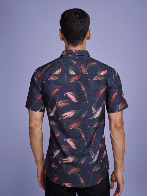 Pinkmint Stylish Shirt for Men ll Printed Half Sleeve Shirts ll Regular Fit Chest Pocket Shirt Navy Blue