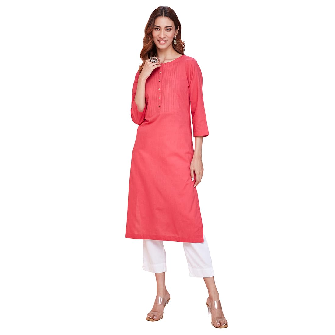 Fabindia WomenS Cotton Solid Regular Kurta (1037292Pink_Pink