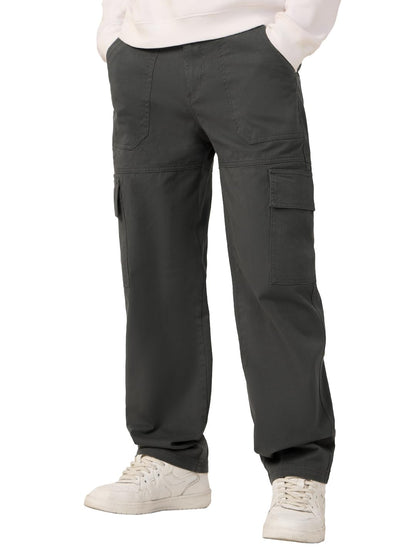 The Souled Store Solids: Charcoal Black Men and Boys Camo Print Regular Fit 100% Cotton Cargo Pants - Lightweight Joggers, Casua