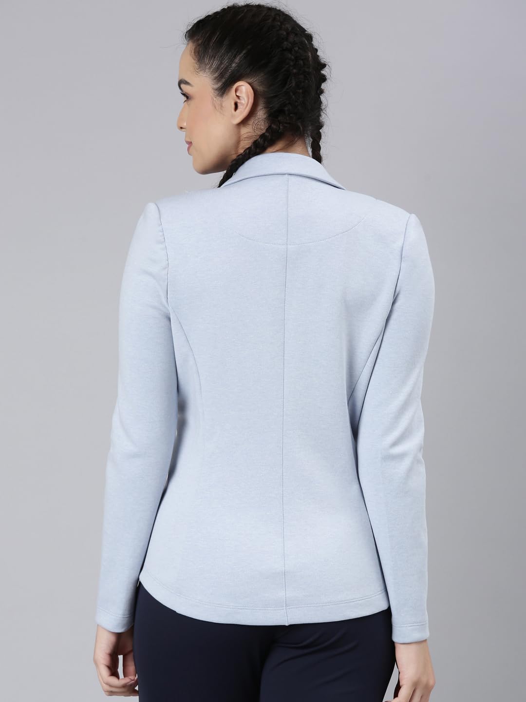Enamor Womens Single Breasted Blazer Slim A903_Chambray Melange