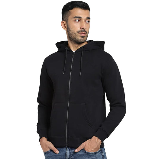 Bewakoof Men Winterwear Solid Black Long Sleeve Hooded Hoodies - M
