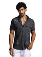 Thomas Scott Short Sleeve Double Pockets Self Printed Casual Shirts for Mens Grey