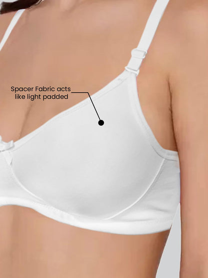 Lyra WomenS Cotton Non Padded Wire Free Seamless Spacer Bra White