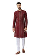 See Designs MenS Long Sleeve Mandarin Collar Side Slit Maroon Sequins Embroidered Pure Chanderi Silk Straight Kurta With Pyjama