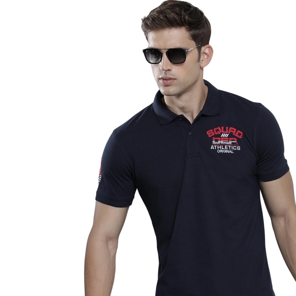 The Indian Garage Co Men Slim Fit Placement Embroidery Polo Collar Tshirt Navy