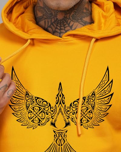 ADRO Men's Printed Hoodie - Cotton, Mustard, Size 48, Model H24-BIRD-MU