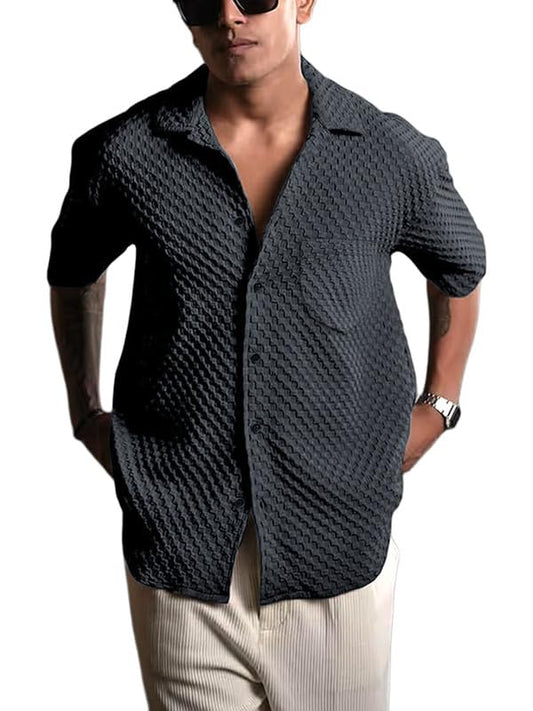 Pinkmint Bubble Textured Shirt for Men ll Half Sleeve Stylish Button Down Shirts ll Mens Pocket Shirt (Pack of 1) Grey