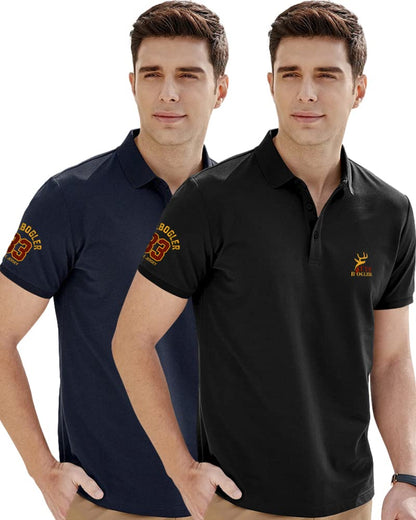 Eyebogler Mens Regular Fit Polo Neck Tshirt Pack Of 2 Black-Navy Blue
