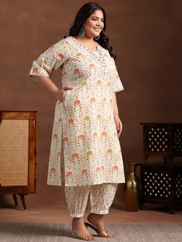 Extra Love By Libas Womens Printed Cotton Straight Kurta With Salwar