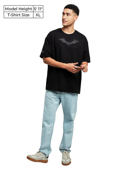 The Souled Store Men Official Batman: The Bat Sigil Black Printed Oversized T-Shirts