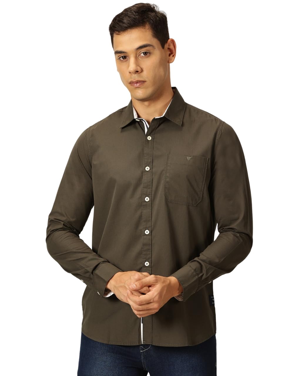 Thomas Scott 100% Cotton Long Sleeve Solid Regular Fit Casual Shirts for Mens Dark Green