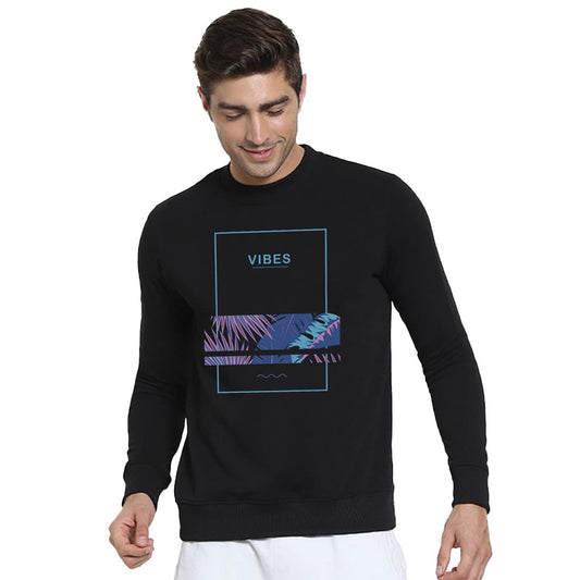 Bewakoof Mens Black Vibes Graphic Printed Sweatshirt