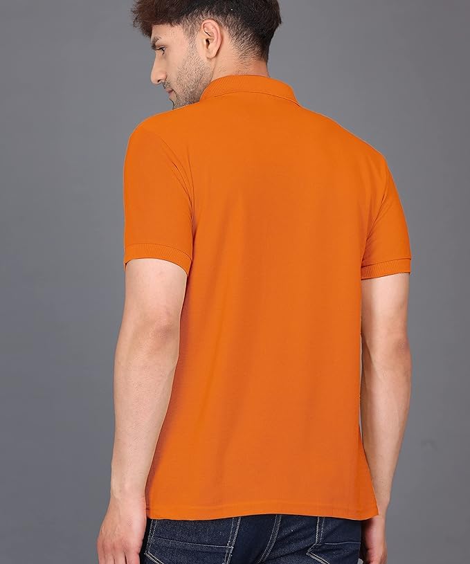 Baghadbillo MenS Regular Fit Solid Polo Half Sleeve T-Shirt Orange
