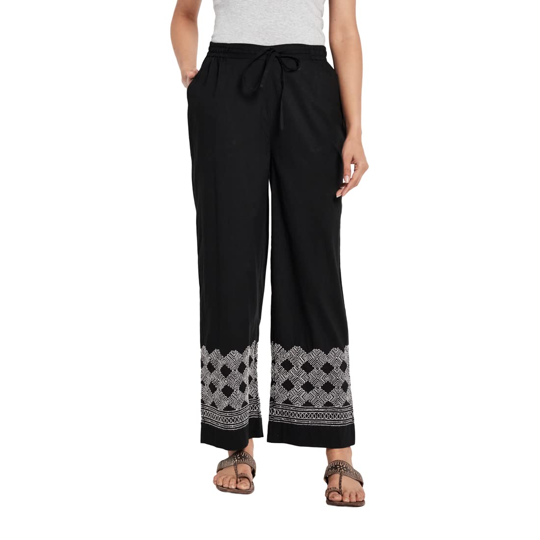 Fabindia Women Chikankari Casual Pant Cotton_M Black