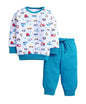 BUMZEE Baby Boys Cotton Round Neck Full Sleeves Graphic Print T-Shirt & Jogger Set White & Royal Blue - 12-18 Months (Peb11083D-