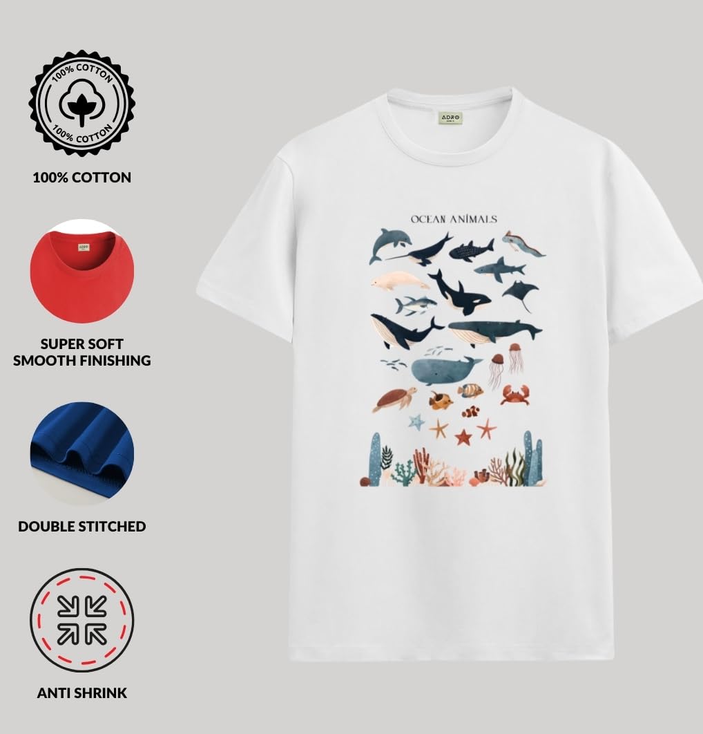 ADRO T Shirts for Boys & Girls || Ocean Sharks Printed T-Shirt || Ages 3-14 || 100% Cotton Round Neck Tshirt for Boys & Girls||K