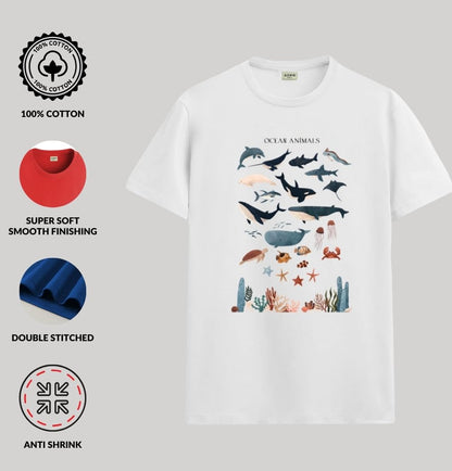ADRO T Shirts for Boys & Girls || Ocean Sharks Printed T-Shirt || Ages 3-14 || 100% Cotton Round Neck Tshirt for Boys & Girls||K