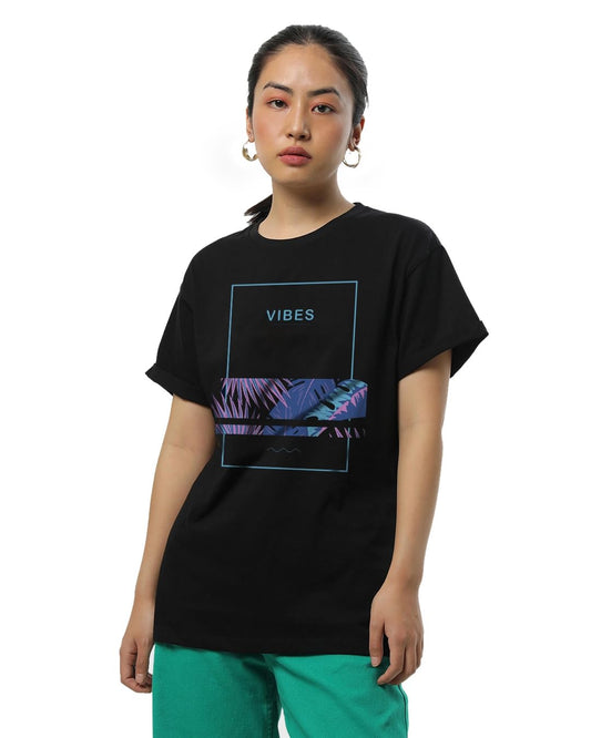Bewakoof WomenS Graphic Print Black Round Neck Half Sleeve Boyfriend Fit T-Shirt