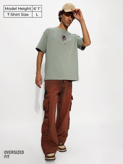 The Souled Store Official Tom & Jerry: Munching Mischief Men and Boys Short Sleeves Round Neck Grey Graphic Printed Cotton Overs