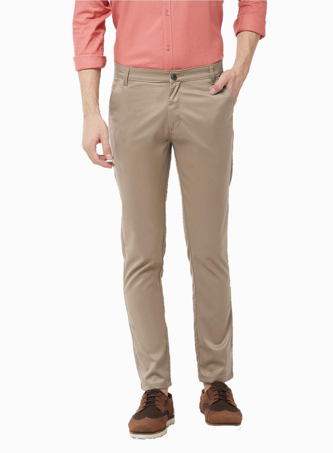 SOJANYA (Since 1958 Men's Cotton Blend Khaki Solid Casual Trousers:Size-38