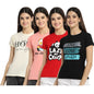 Preneum Womens Cotton Regular Fit Latest Graphic Stylish Printed Short Sleeves Casual T-Shirt || Latest Style (Pack 4), Beige &