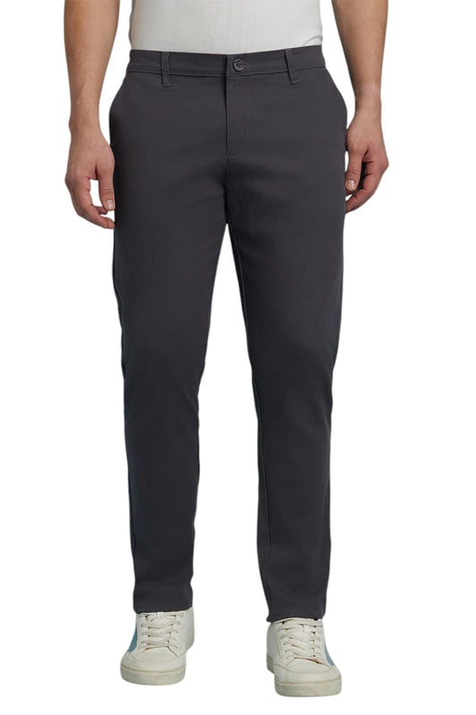 Dennis Lingo Men Solid Cotton Lycra Mid Rise Slim Fit Chinos Steel Grey