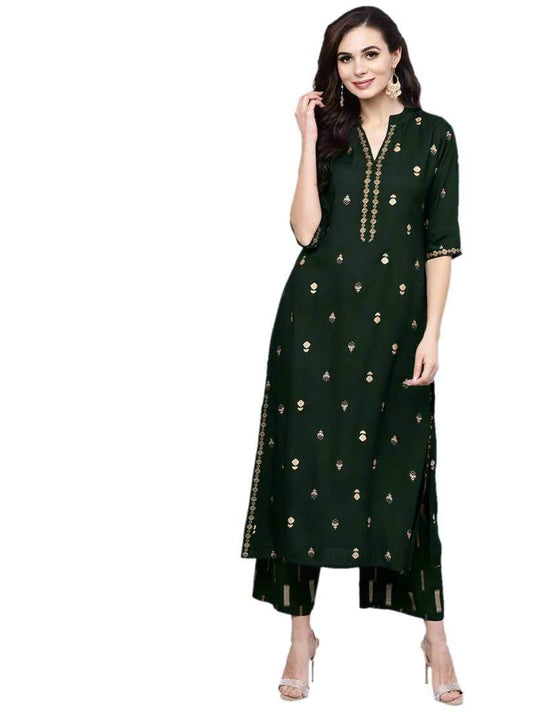 GoSriKi Women's Cotton Straight Kurta with Palazzo (GSHK122_GO)
