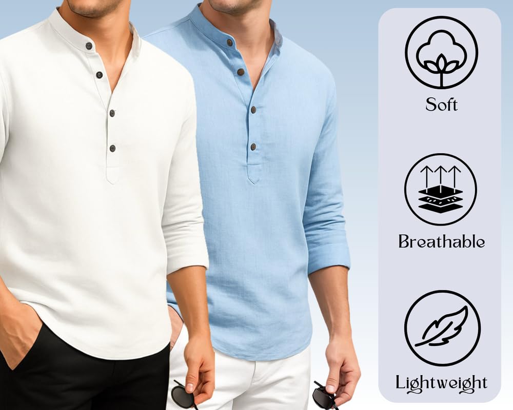 Deelmo Combo Of MenS Cotton Blend Solid Regular Fit Full Sleeve Short Kurta | MenS Trendy Short Kurta Pack Of 2