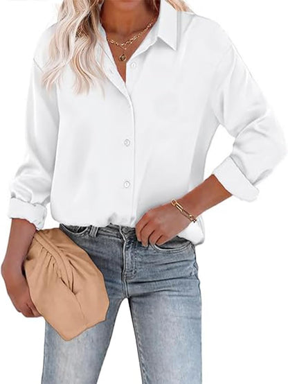 CB-COLEBROOK Womens Blouse Satin Silk Stylish Shirts Button Down Solid Shirts Casual Loose Long Sleeve Office Work Tunic Wester