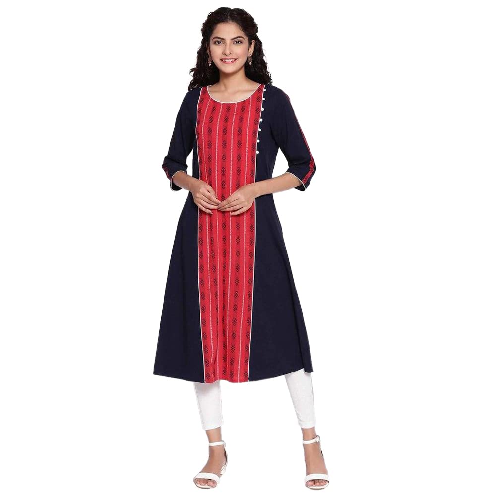 Aurelia Round Neck Cotton Womens Below Knee Kurta (S21Aua11862004,Multi,Extra Large) Multicolour