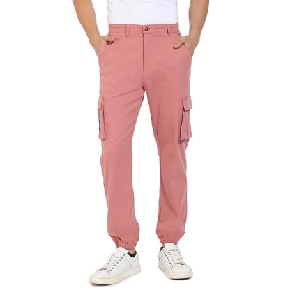 Campus Sutra Mens Nude Pink Cuffed Hem Cargo Trousers for Casual Wear | 6 Pockets | Regular Fit | Button Closure | Cotton Poly