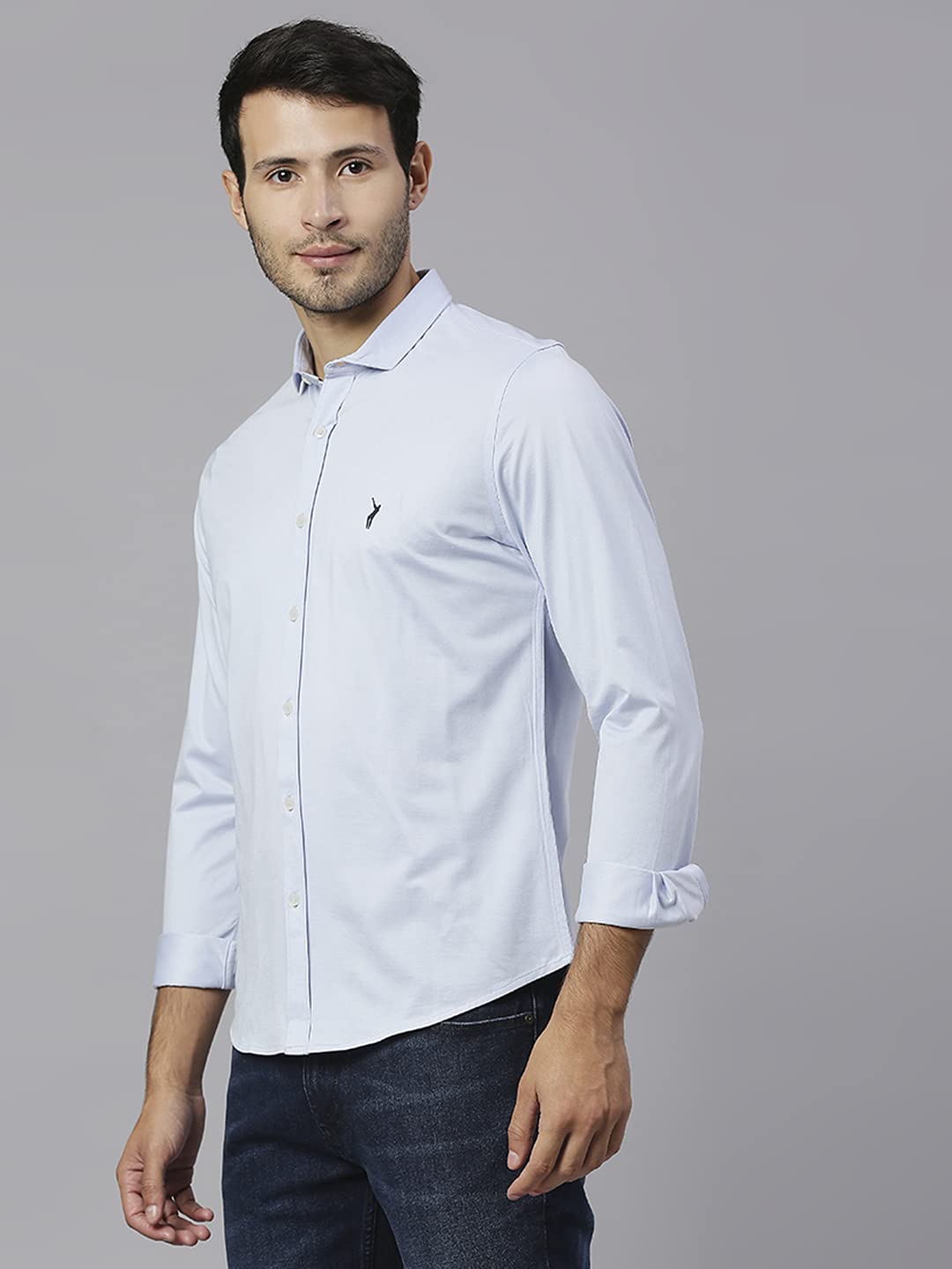 Thomas Scott Mens Solid Slim Fit Casual Shirt with Spread Collar and Full Sleeve Sky Blue
