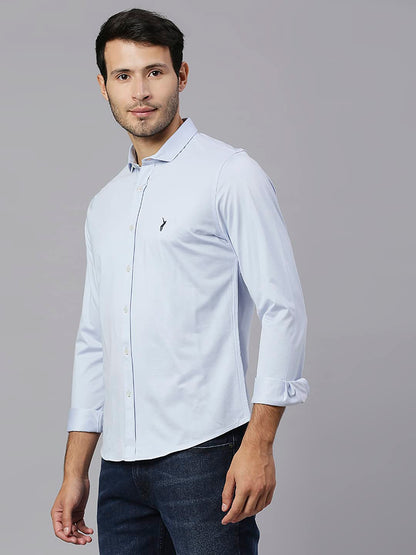 Thomas Scott Mens Solid Slim Fit Casual Shirt with Spread Collar and Full Sleeve Sky Blue