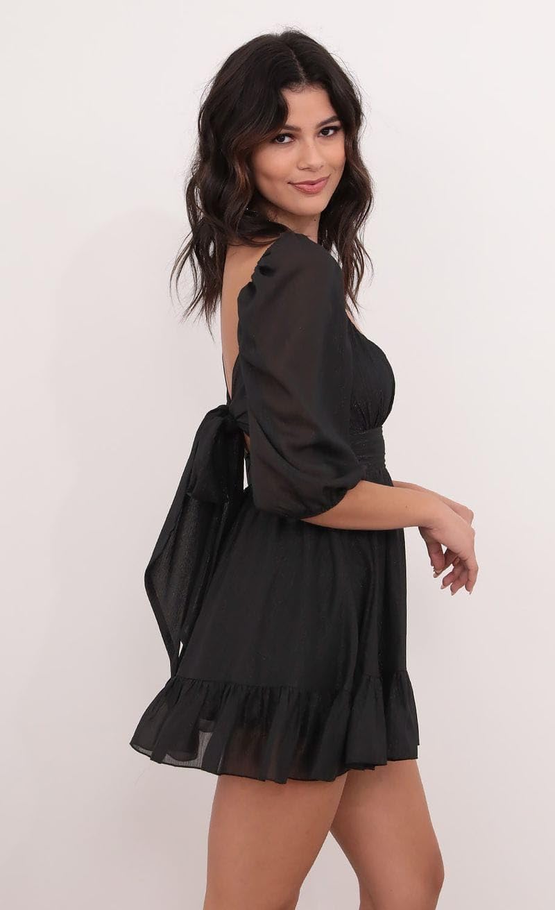 Trillmixa Classy Elegant White Puffed Sleeve Square Neack Back Tie Up Skater Dress