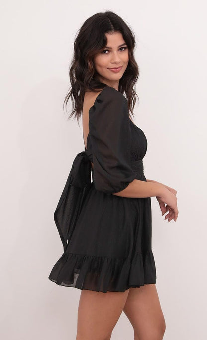 Trillmixa Classy Elegant White Puffed Sleeve Square Neack Back Tie Up Skater Dress