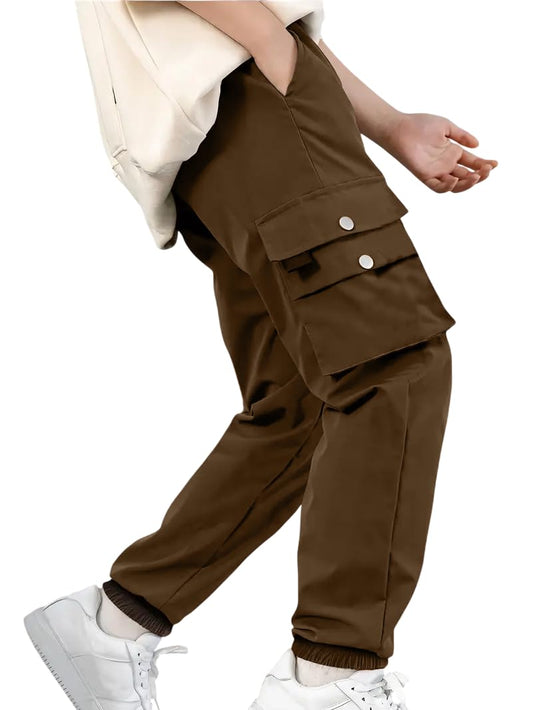 TAGAS Boys Cargo Pant | Regular Slim Cargo for Kids |Relaxed Trouser for Boys ||Pant for Boys ||Cotton cargopant||(KC-10) Brown