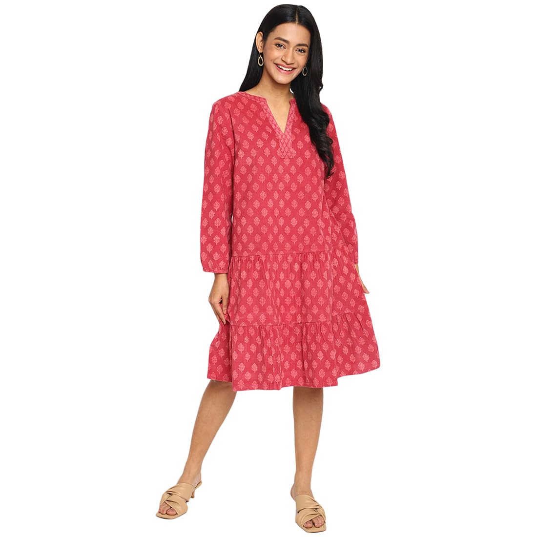 Fabindia WomenS Pure Cotton Fit And Flare Knee-Length Dress (20043929_Pink