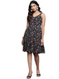 Varanga Women Black Floral Printed V-Neck Tiered Dress With Flared Hem