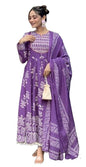 KLOSIA Women Printed Anarkali Kurta and Pant set with Dupatta (IN, Alpha, 2XL, Purple)