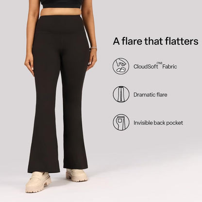 BlissClub Ultimate Flare Pants Lite for Women Above 55 ft Tall | High Waist Trousers and Formal Pants for Office wear | Comfort
