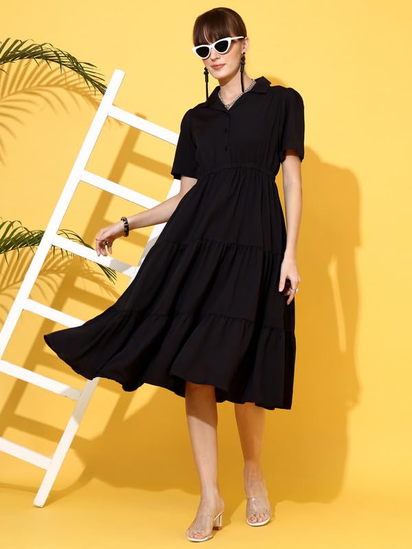 Sheetal Associates WomenS Casual Half Sleeve Crepe Shirt Dress Black
