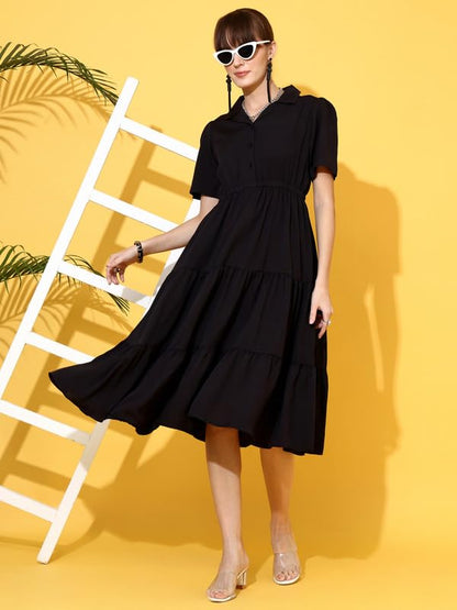 Sheetal Associates WomenS Casual Half Sleeve Crepe Shirt Dress Black