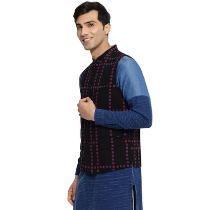 Fabindia MenS Cotton Printed Slim Fit Kurta Set (1027043Black_Black
