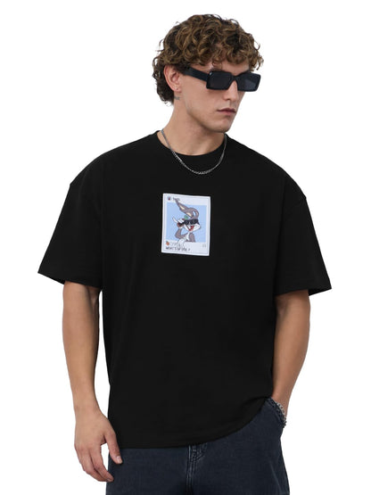 The Souled Store Looney Tunes: Insta Bugs Men and Boys Short Sleeves Round Neck Black Graphic Printed Cotton Oversized T-Shirts