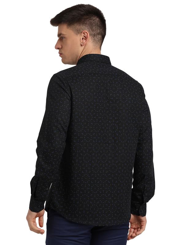 Turtle Men Cotton Linen Black Slim Fit Printed Shirts